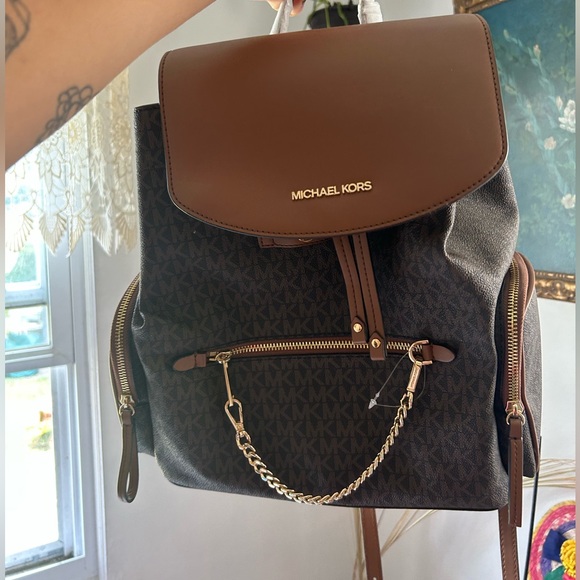 Michael Kors Brown and Black Backpack with Gold Accents - Picture 1 of 5